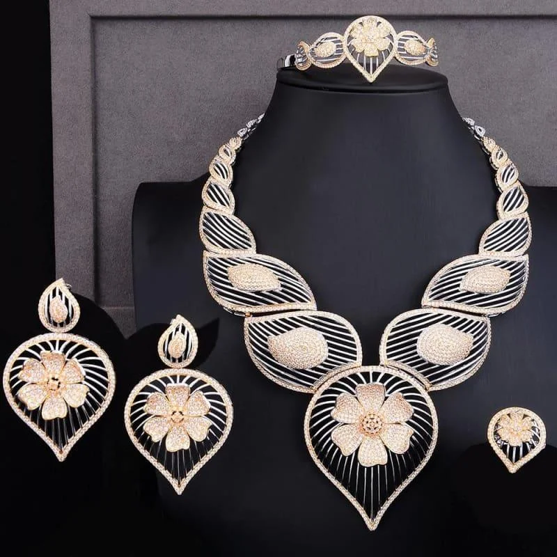 Vintage Luxury Hollow Waterdrop Flower 4PCS African Jewelry Set