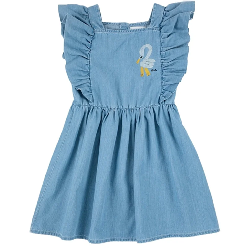 Bobo Choses Light Blue Pelican Denim Ruffle Dress