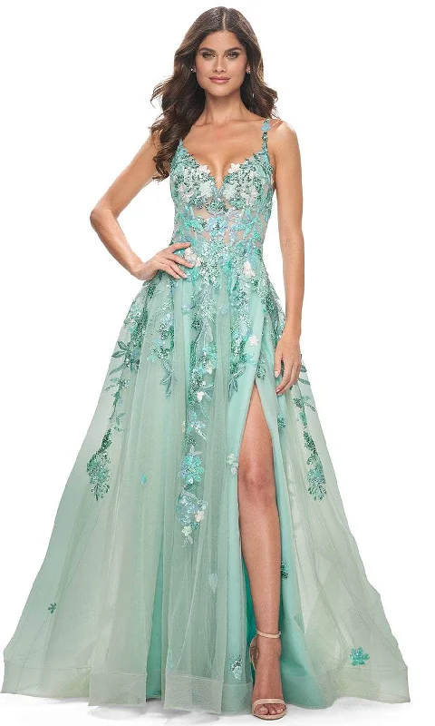 La Femme 32347 - Lace-Up Back Corset Prom Gown