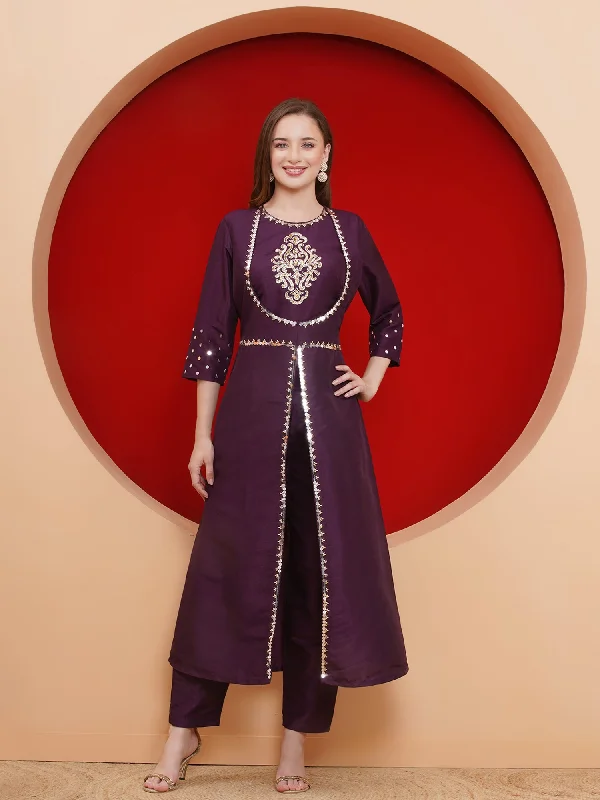 Purple Hand Embellished Kurta Set-WRKS186