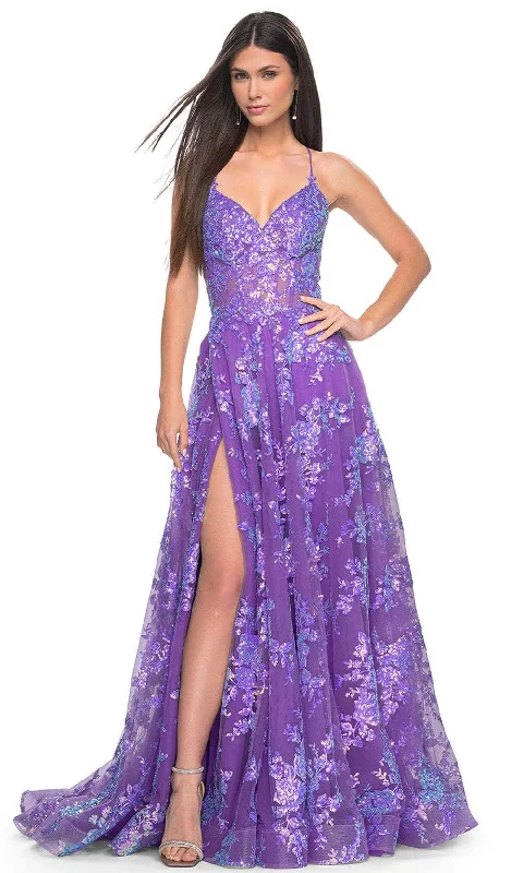 La Femme 32291 - V-Neck Sequin Lace Prom Gown