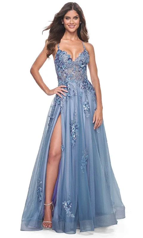 La Femme 32057 - V-Neck Beaded Prom Gown