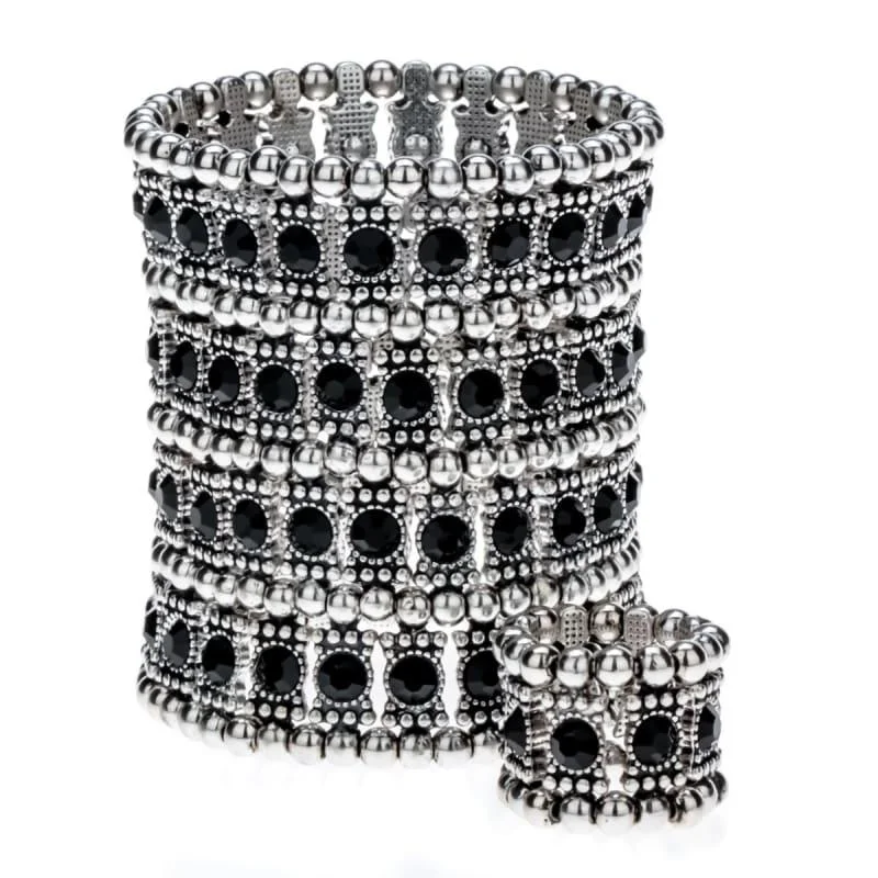 Multilayer Stretch Cuff Bracelet Ring Jewelry Sets