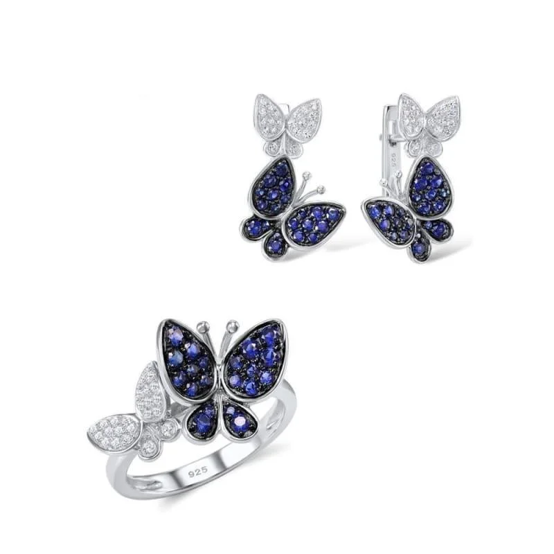 Gorgeous Butterfly Earrings Ring Genuine 100% 925 Sterling Silver Sparkling Jewelry Set