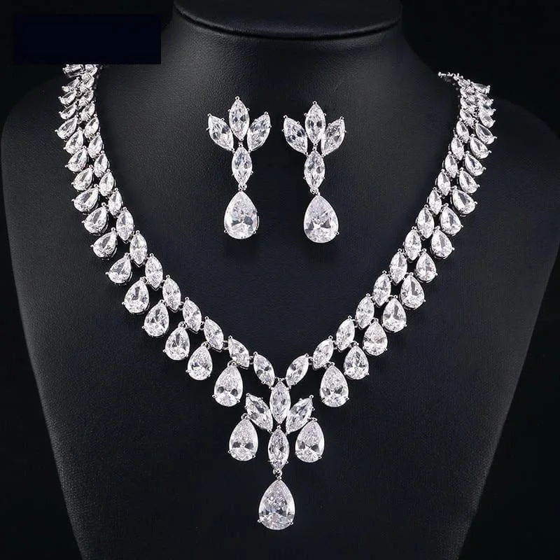 Cubic Zirconia Earrings And Necklace Jewelry Bridal Formal Jewelry Sets