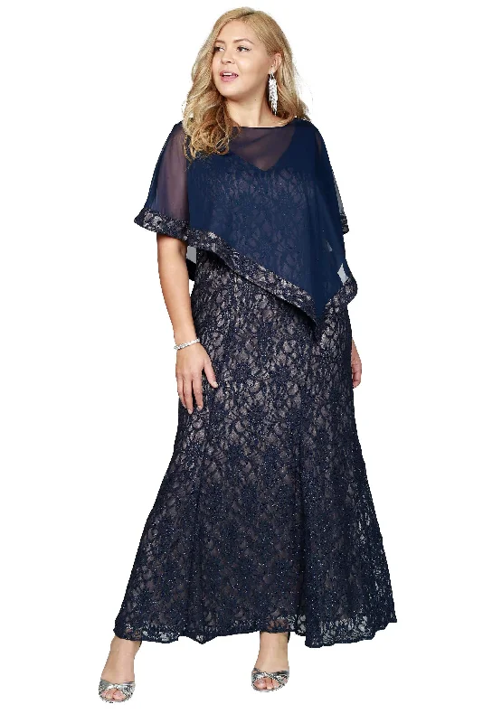 R&M Richards 2347W Long Plus Size Formal Cape Dress