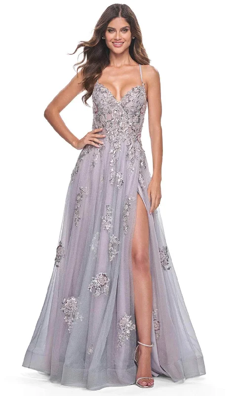 La Femme 32200 - Sleeveless Lace-Up Back Prom Gown