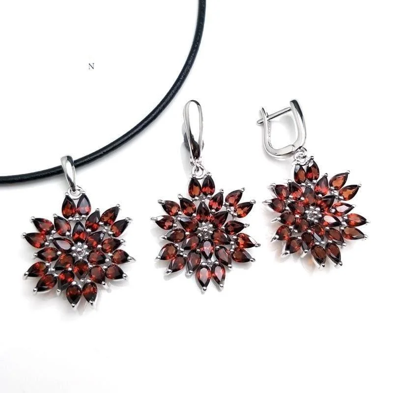 Red Mozambique Garnet Pendant Earrings Gemstone Jewelry Set