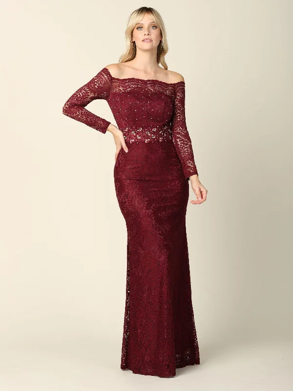 Long Off Shoulder Formal Lace Evening Party Dress