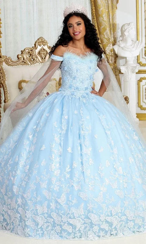 May Queen LK197 - Feather Off Shoulder Ballgown