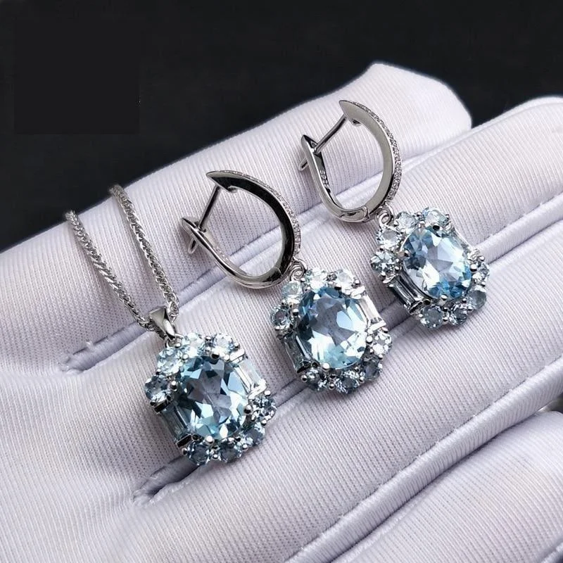 Exquisite Sky Blue Topaz Elegant Pendant Earrings Gemstone Jewelry Set