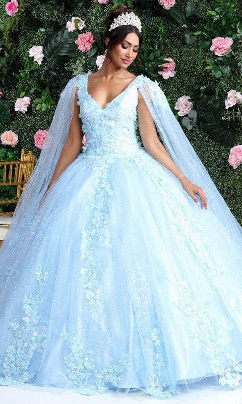 May Queen LK193 - Applique Cape Sleeve Ballgown