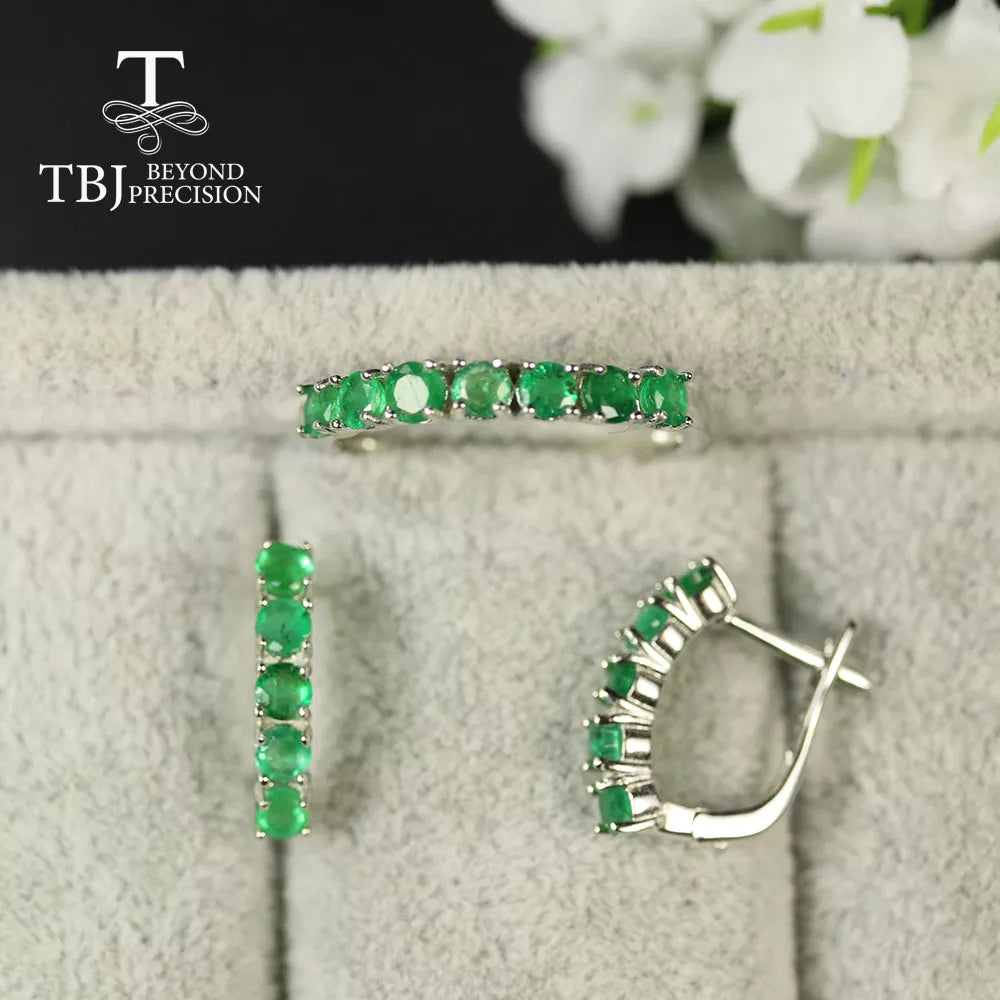 Natural Zambia green Emerald Round 3mm gemstone jewelry set ring earring