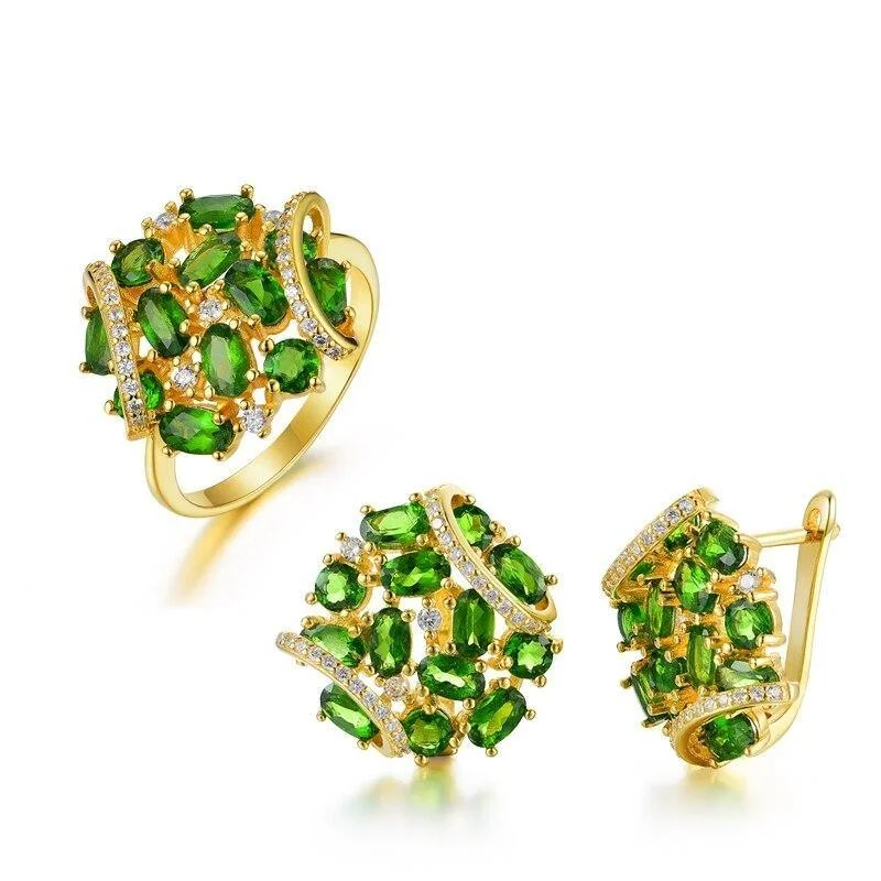 Natural Diopside Classic Rings and Earrings Set