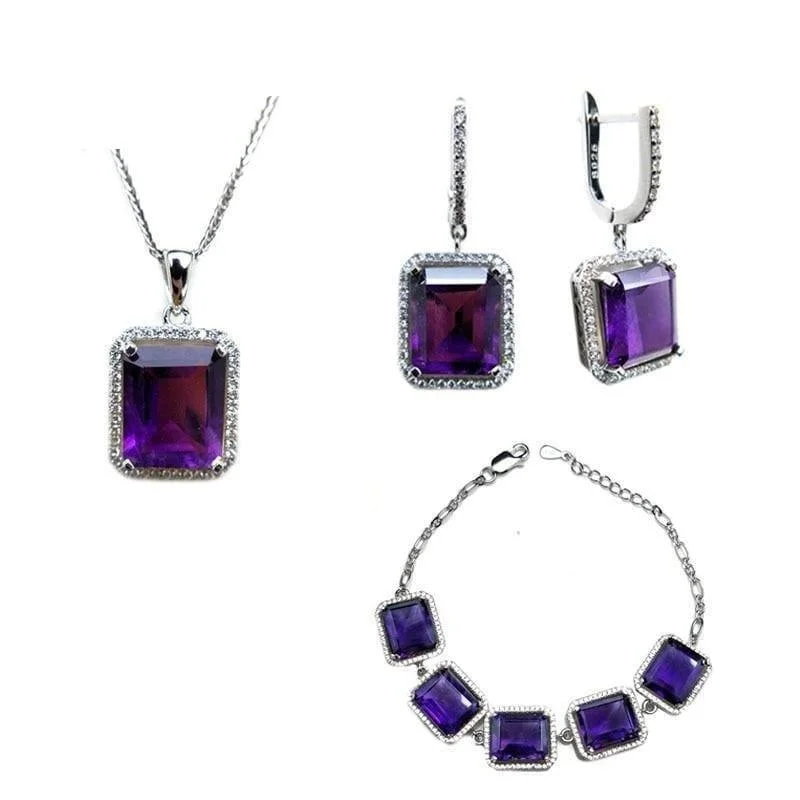 Exquisite African Amethyst Gemstone  925 Silver Earrings, Bracelets, Pendant Jewelry Gift Set