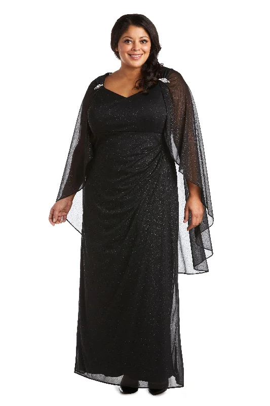 R&M Richards 2384W Long Plus Size Formal Cape Gown