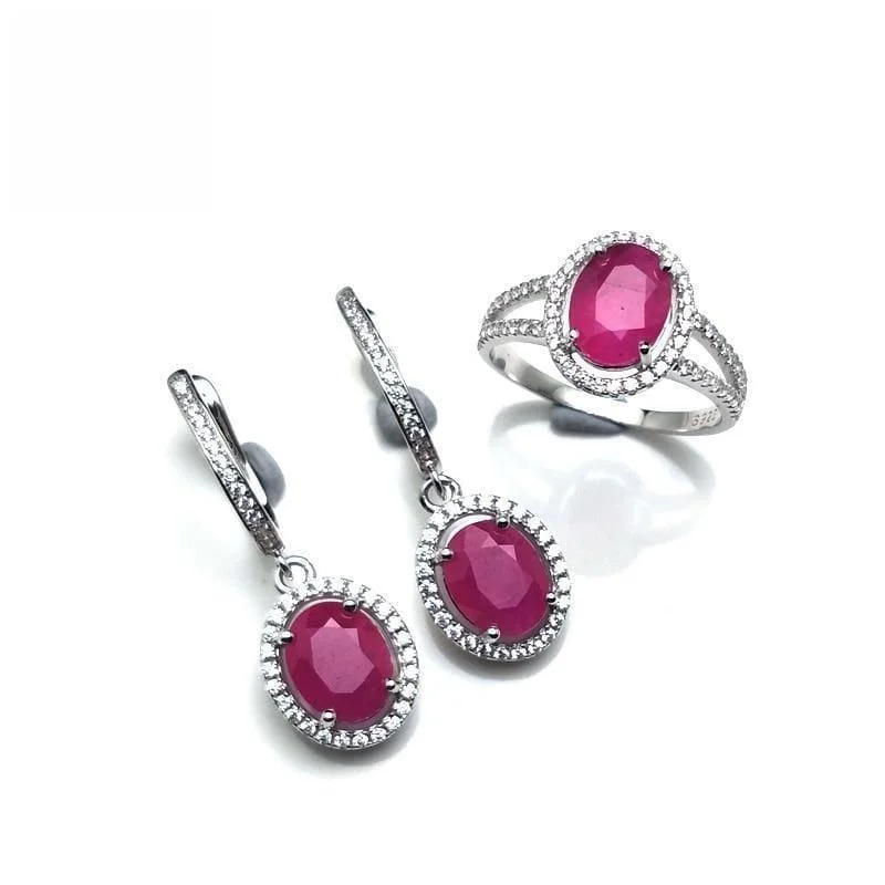 Vintage Ruby Ring and Earrings Gemstone Jewelry Set