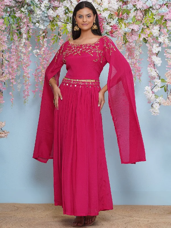 Pink Chinnon Hand embellished long sleeves kurta with Lehnga-WRKS196