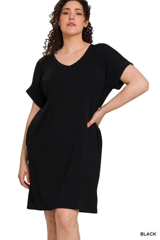 Black V-Neck T-Shirt Dress