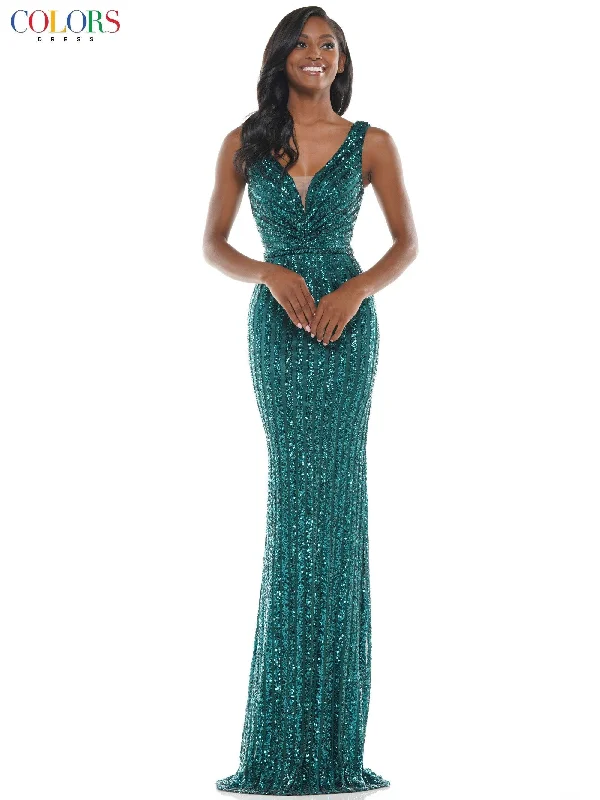 Colors G1042 Colors Long Sleeveless Formal Fitted Prom Gown