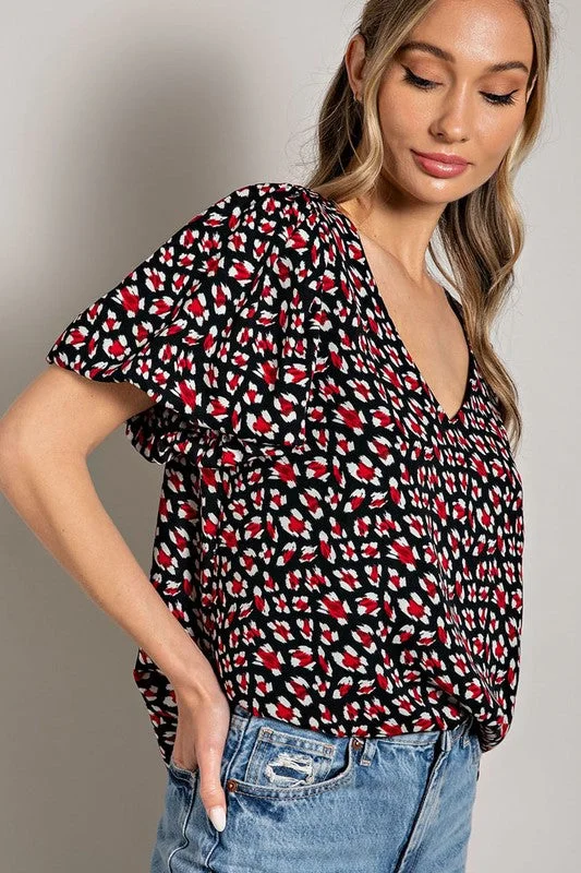 Black & Red Puff Sleeve Dress Top