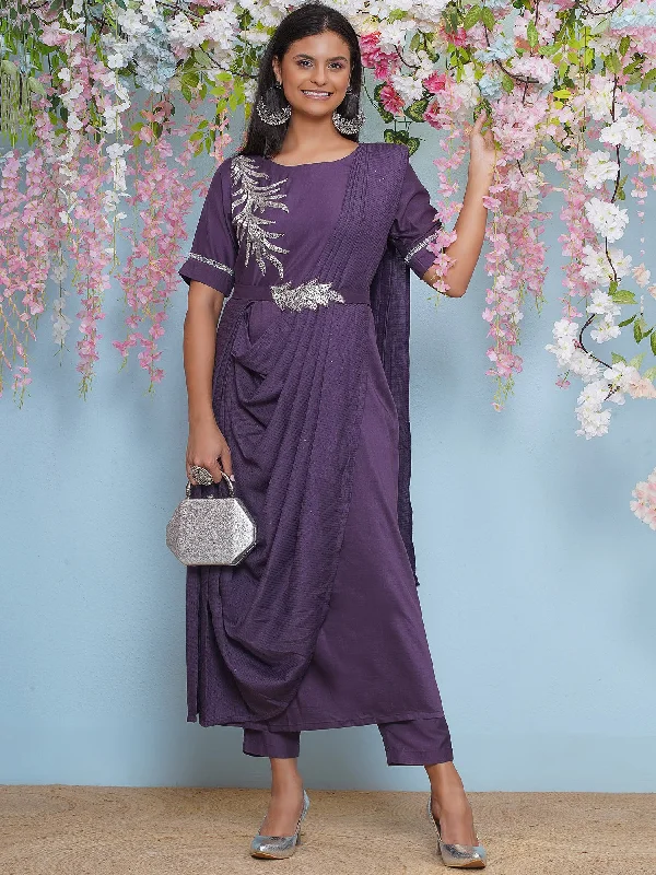 Mauve Drape Kurta with pants-WRKS199