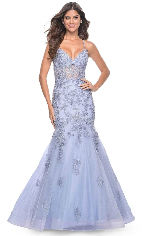 La Femme 32004 - Lace Appliqued Mermaid Prom Gown