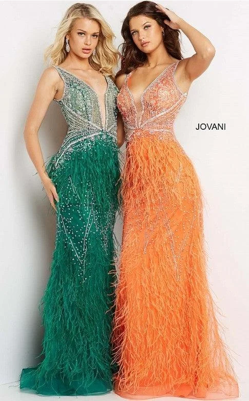 Jovani 03023 Prom Long Sleeveless Feather Dress