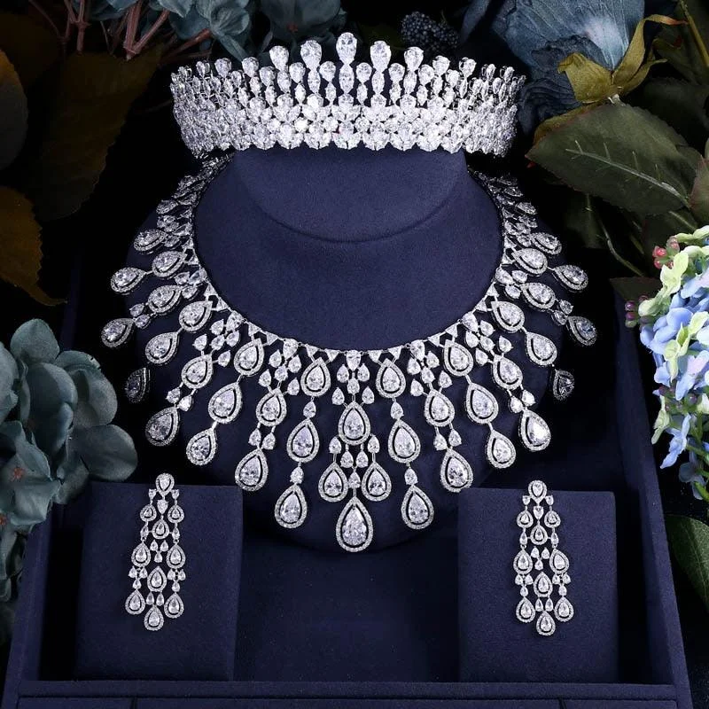 Three pcs Bridal CZ Crystal Wedding Jewelry Sets