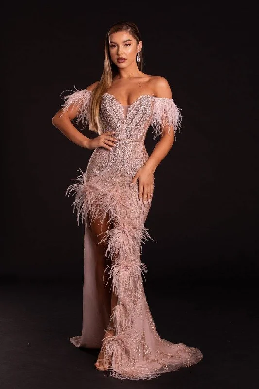 Portia And Scarlett 21127 Long Feathered Prom Dress