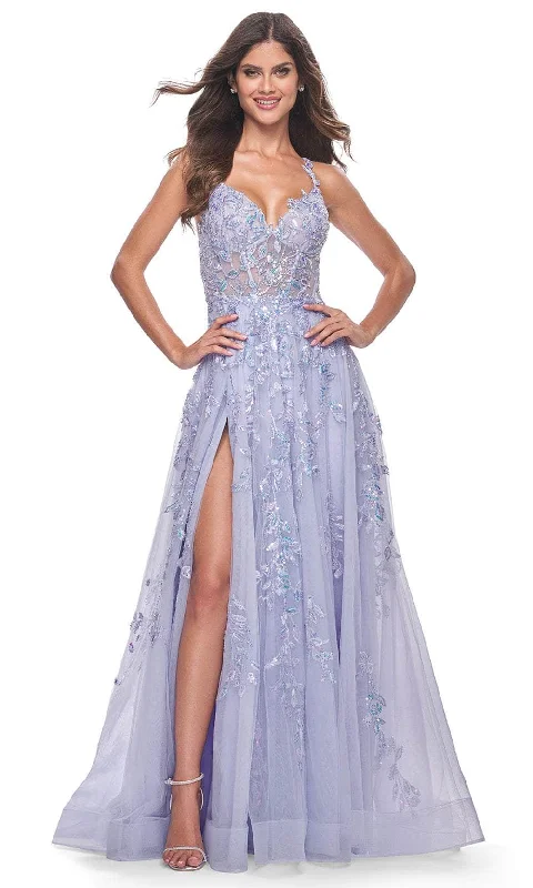 La Femme 32349 - Lace Applique Sleeveless Prom Gown