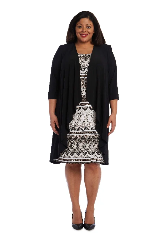 R&M Richards 5067W Plus Size Short Dress Black Taupe