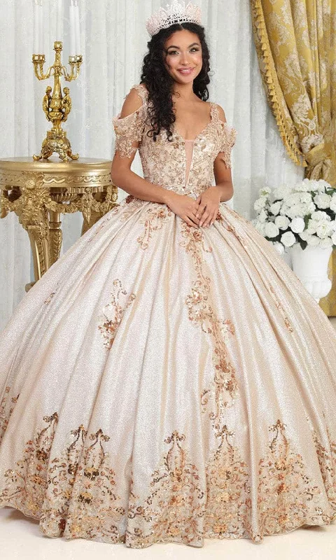 May Queen LK213 - Applique Cold Shoulder Ballgown