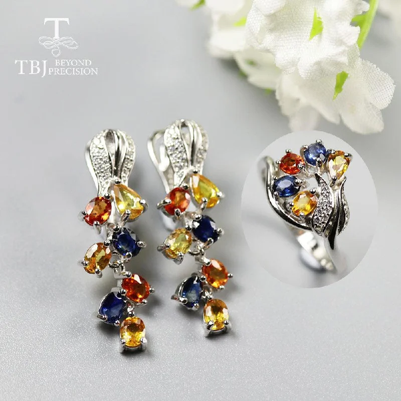 Colorful Sapphire Earrings Rings  Jewelry Set