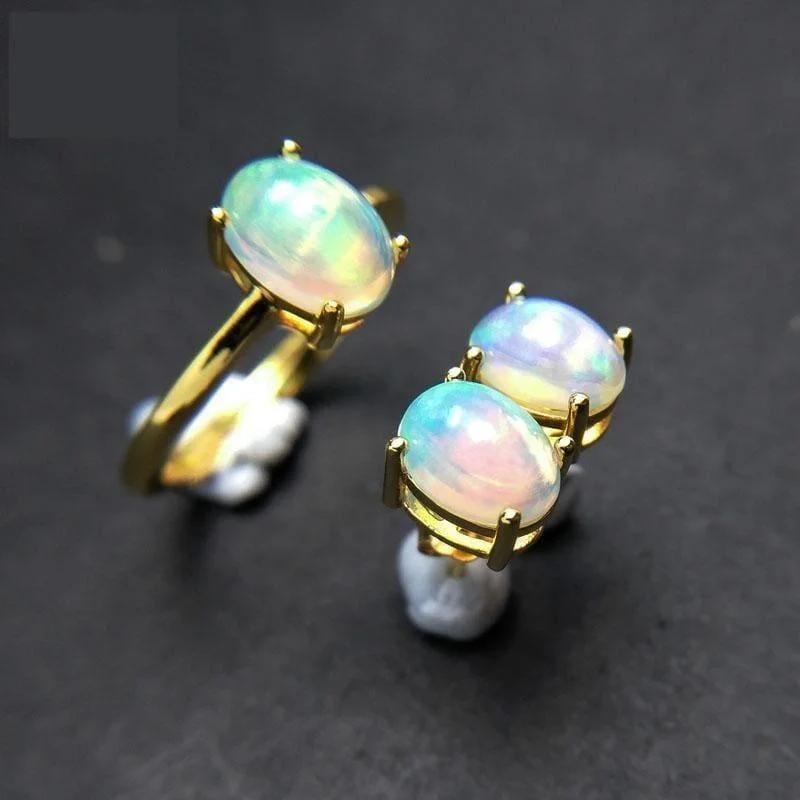 Top Quality Opal Ring and Earrings Jewelry Set