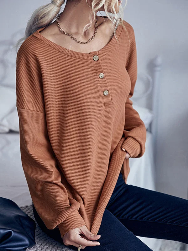 Autumn-Winter Casual Solid Color Long Sleeve Knit Sweater Thin Section