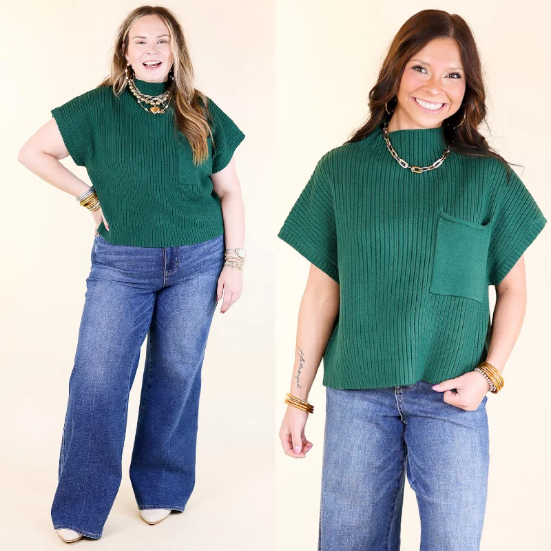 City Sights Cap Sleeve Sweater Top in Hunter Green