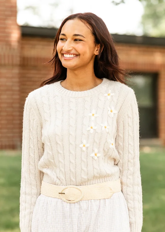 Embroidered Daisy Crewneck Sweater - FINAL SALE