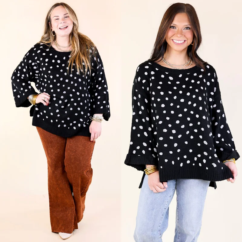 Iced Latte Love Wide 3/4 Sleeve Polka Dot Sweater in Black