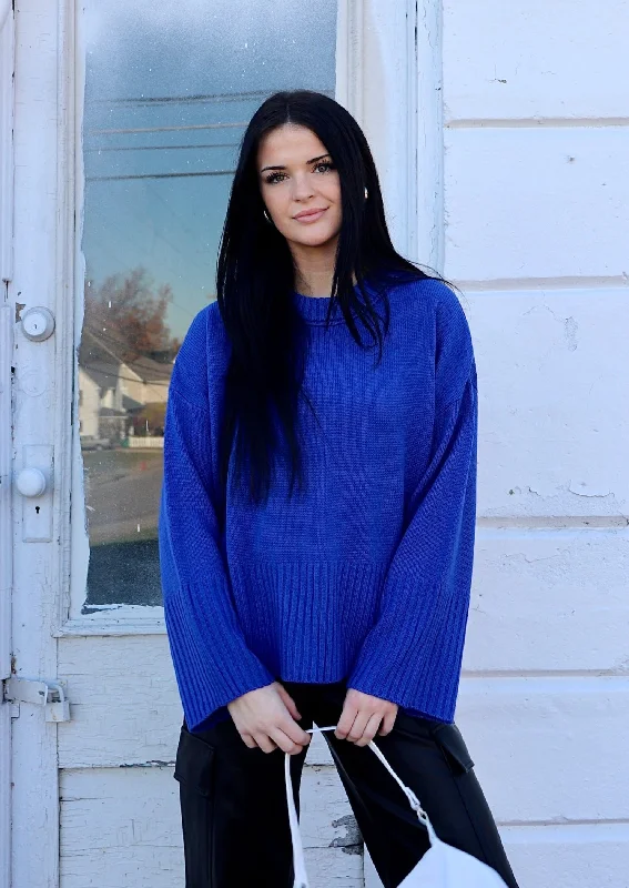 Keep Trying Ribbed Knit Sweater Blue