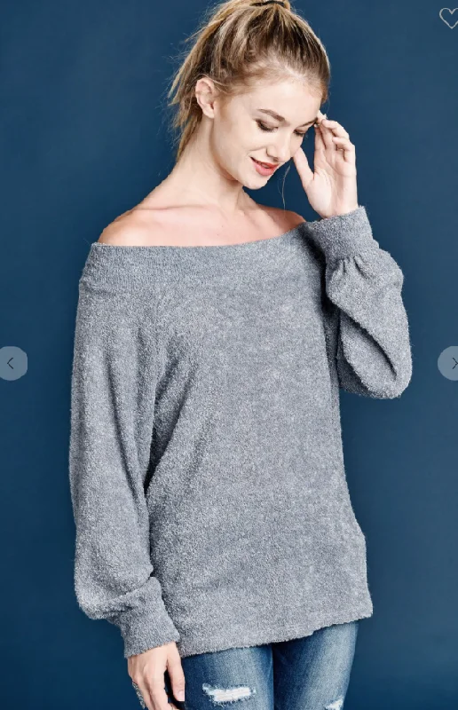 Knit Off Shoulder Sweater - 2 Colors