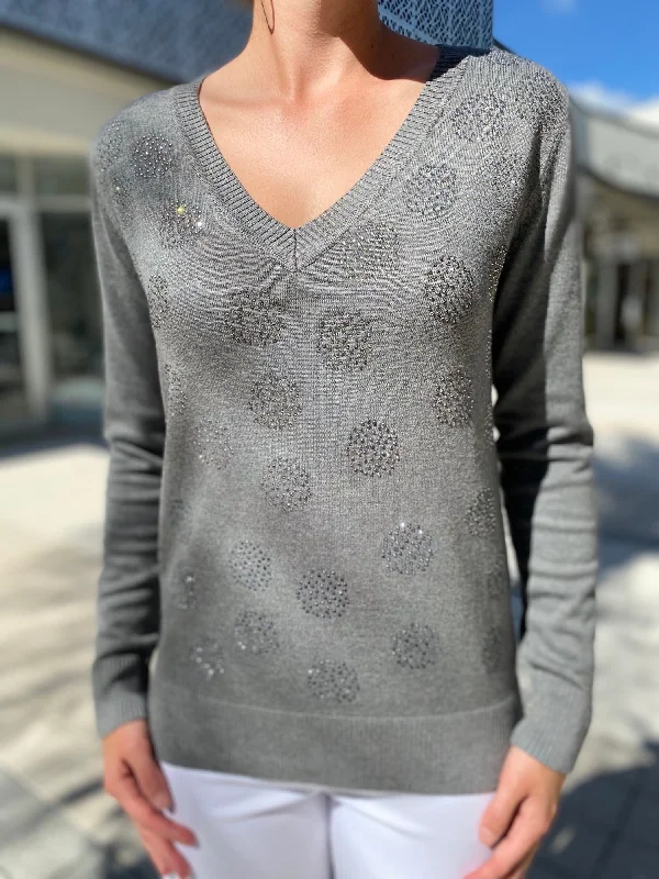 Leo & Ugo Top BH938 Grey Sweater Circular Stud Design