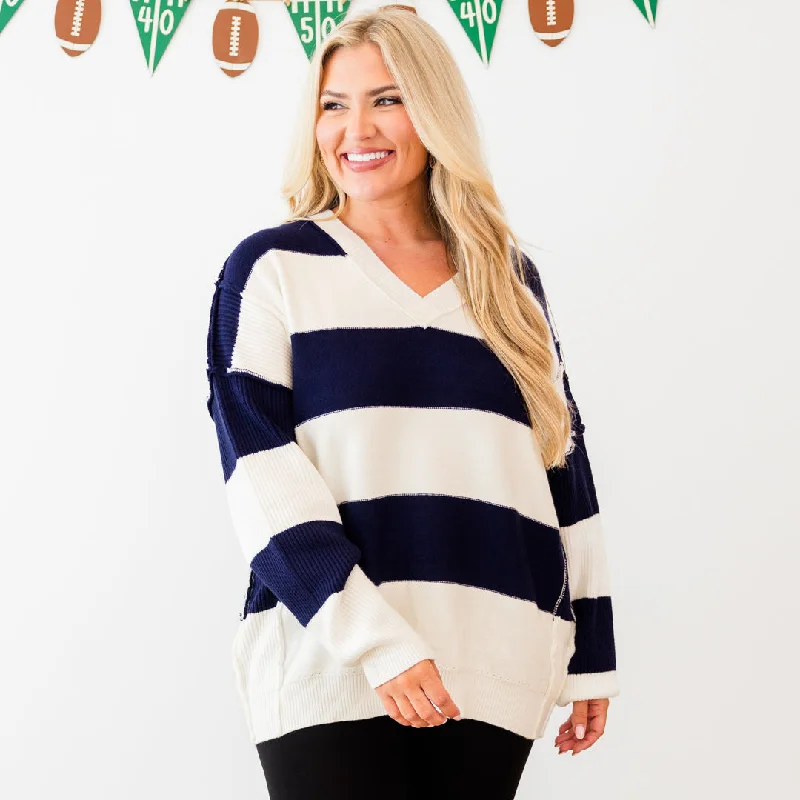 Lineage Cozy Striped Sweater, Navy-Ivory