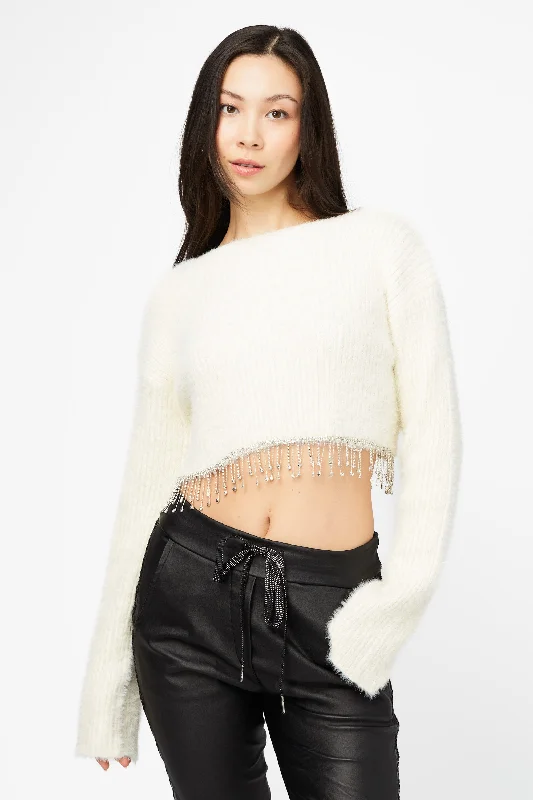 Paris Fuzzy Rhinestone Fringe Sweater