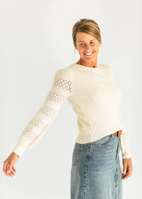 Pointelle Sleeve Ribbed Sweater - FINAL SALE