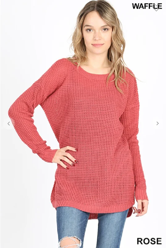 Round Neck Waffle Sweater - 4 Colors