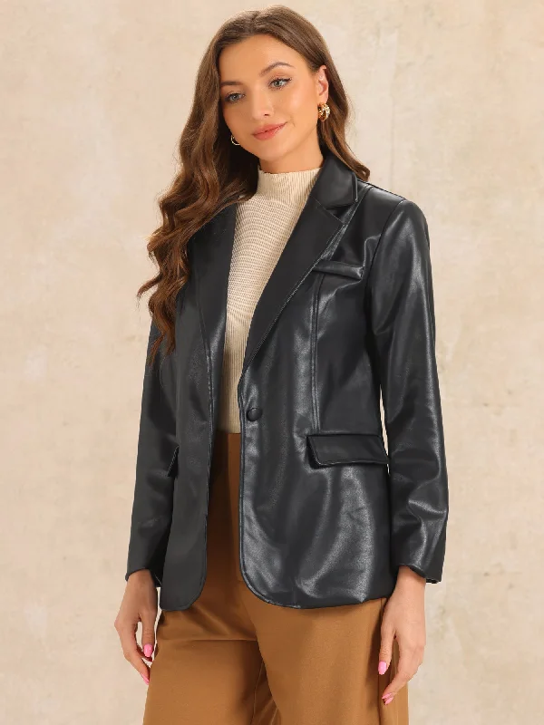 Faux Leather Notched Lapel Collar PU Moto Biker Jackets