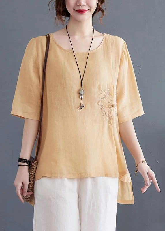 Bohemian Light Yellow Oriental Linen Shirt Top Summer