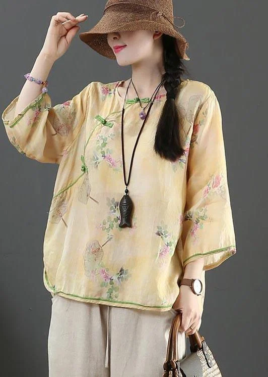 Handmade Yellow Print Linen Summer Shirts