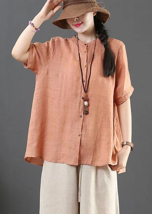 Modern Orange Stand Button Summer Shirt Top